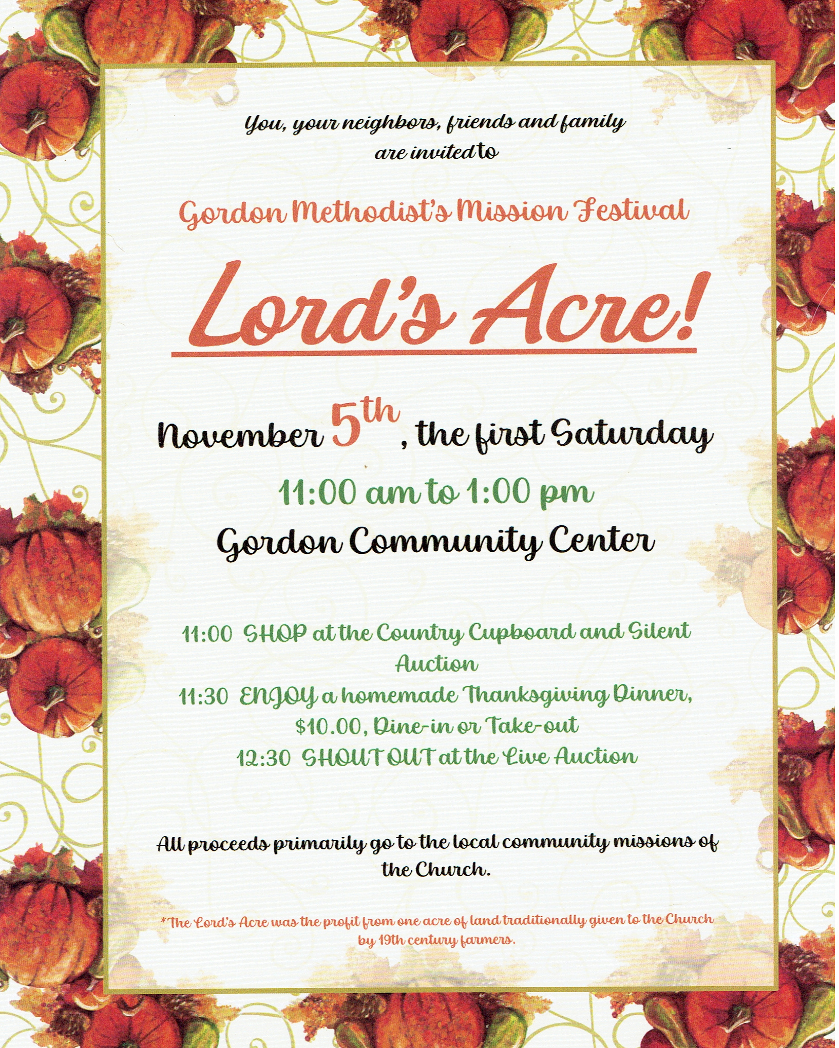 Gordon Methodist's Lord's Acre, November 5th Microplex News