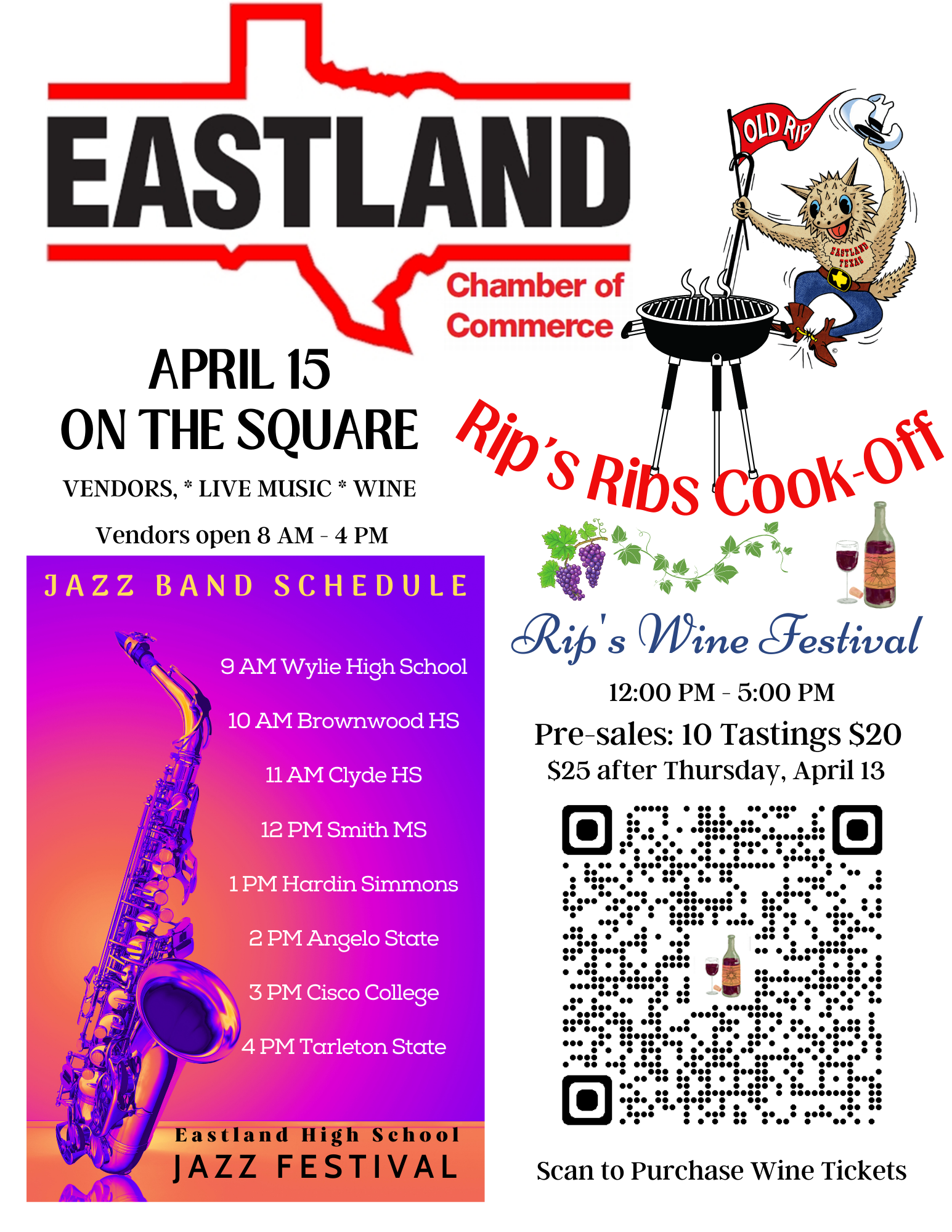 Vendors * Live Jazz Music * Rib's Cook-Off * Wine Festival on the Square from 9 AM - 5 PM...